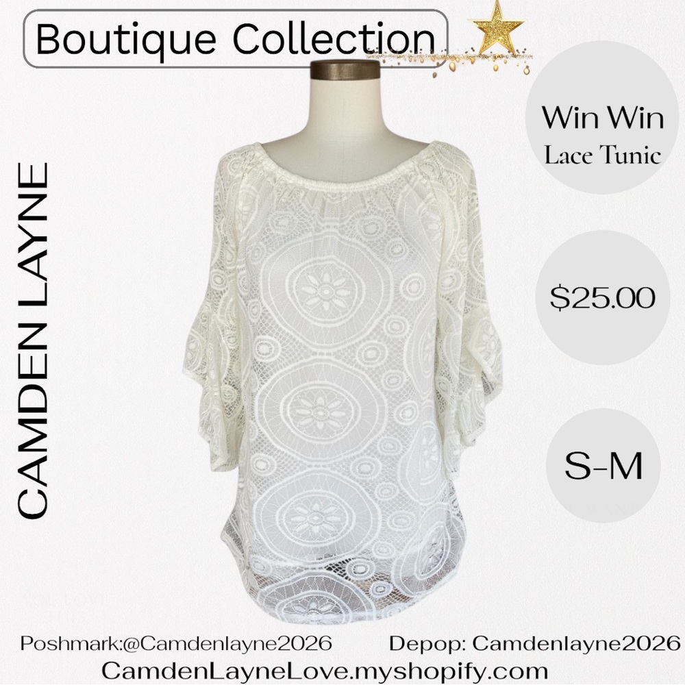 WinWin Lace Off-Shoulder Tunic Blouse - White - Picture 2 of 11